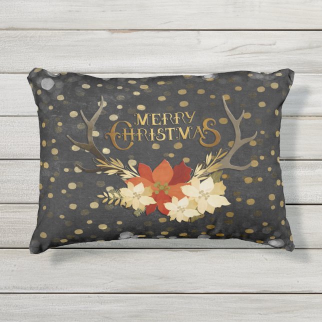 Coussin D'extérieur Confettis floraux d'andouillers de Joyeux Noël (Devant)