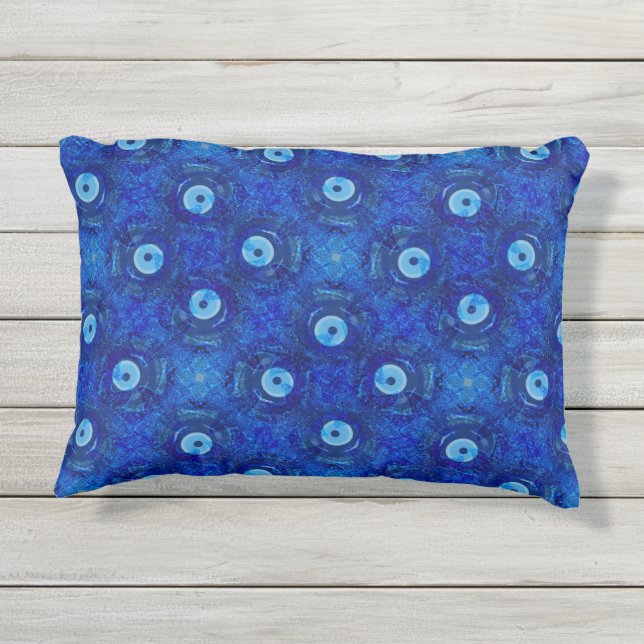 Coussin D'extérieur Cool, art numérique moderne de bleu mauvais oeil m (Dos)