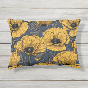 Coussin D'extérieur Coquelicots jaunes sur fond bleu marine