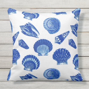 Coussin D'extérieur Coquillages - bleu marine sur un arrière - plan