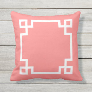 Coussin D'extérieur Corail et clé grecque blanche