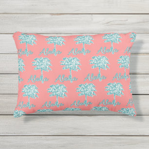 Coussin D'extérieur Coral rose Turquoise Palm blanc Aloha Tropical