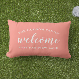 Coussin D'extérieur Coral Script Bienvenue Monogramme Porche