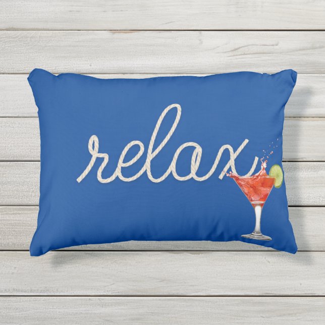 Coussin D'extérieur Corde Nautique "Relax" Avec Cocktail (Devant)