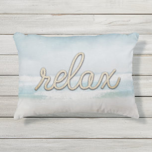 Coussin D'extérieur Corde nautique Relax Texte sur Ocean Watercolor Ou