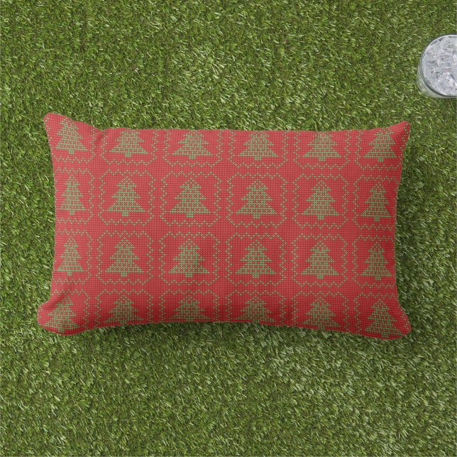 Coussin D'extérieur Cosy sapin de Noël affreux pull à damiers motif (Herbe)