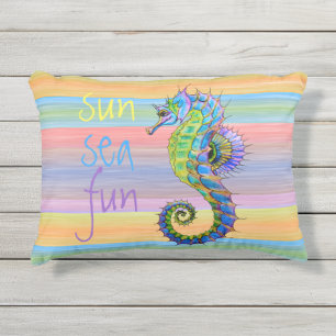 Coussin D'extérieur Couleur Coucher De Soleil Bleu Artsy Seahorse