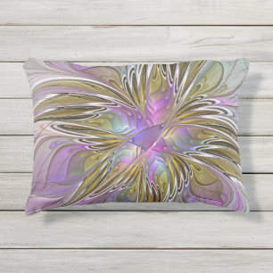 Coussin D'extérieur Couleurs Florales Abstraites Fractales Avec Rose E
