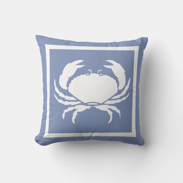 Coussin D'extérieur CRABE nautique extérieur blanc bleu mer (Recto)