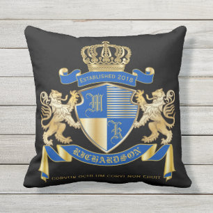 Coussin D'extérieur Créez votre propre manteau d'emblème bleu de lion