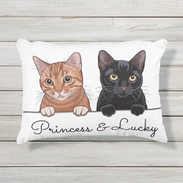 Coussin D'extérieur Cute orange et chatons noirs Nom personnalisé (Devant)