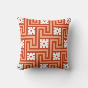 Coussin D'extérieur Déco clé grecque, corail orange et blanc