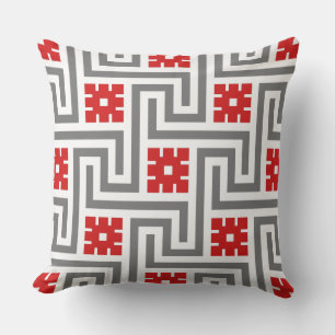 Coussin D'extérieur Décor Clé grecque, rouge, blanc et gris / gris