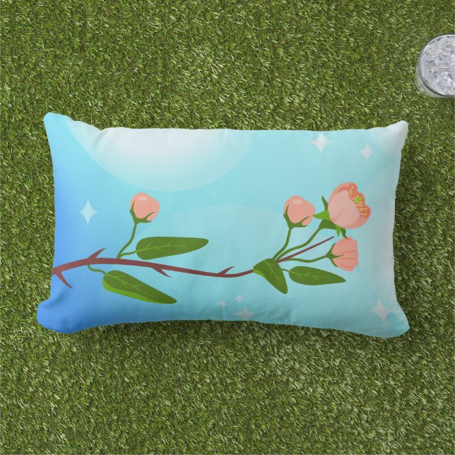 Coussin D'extérieur Dégradé du ciel bleu avec branche de ressort fleur (Herbe)