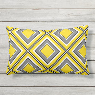 Coussin D'extérieur Diamant gris jaune géométrique