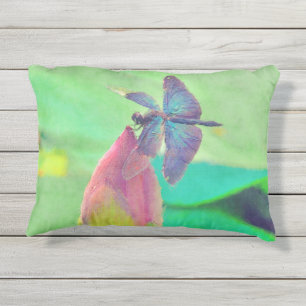 Coussin D'extérieur Dragonfly bleu Iridescente sur Nénuphar rose