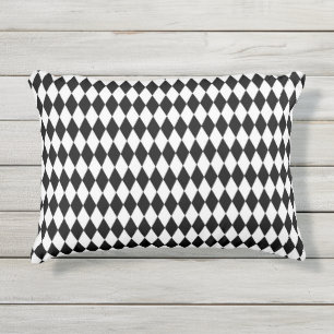 Coussin D'extérieur Elégant Arlequin Blanc Noir Rhombus géométrique