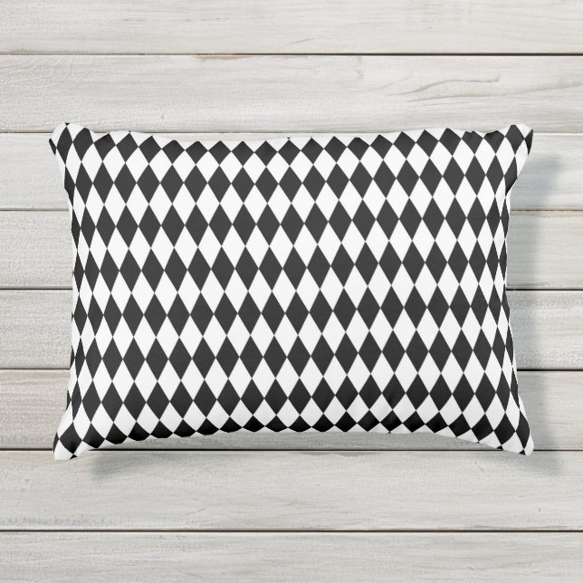 Coussin D'extérieur Elégant Arlequin Blanc Noir Rhombus géométriques (Devant)