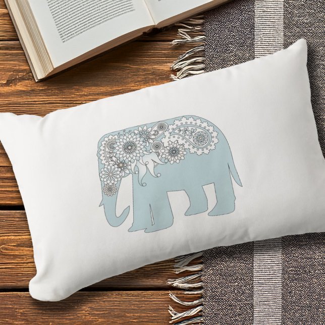 Coussin D'extérieur Élégant éléphant bleu Paisley (Créateur téléchargé)