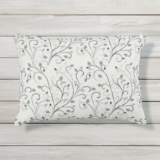 Coussin D'extérieur Élégant motif de feuille de contraste gris (Devant)