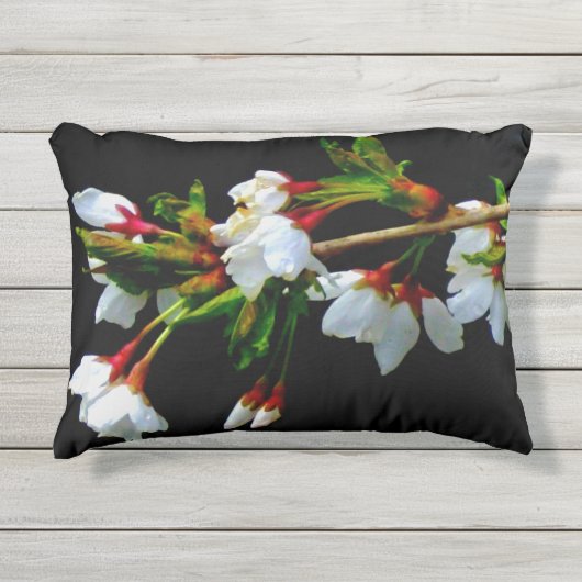 Coussin D'extérieur Élégant noir blanc fleuri blanc Blossom (Devant)