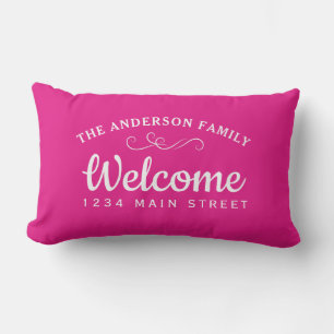 Coussin D'extérieur Elégant Welcome Hot Pink Nom de famille personnali