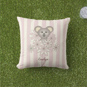 Coussin D'extérieur Enfants Pastel Pink Stripes Cute Baby Koala Extér