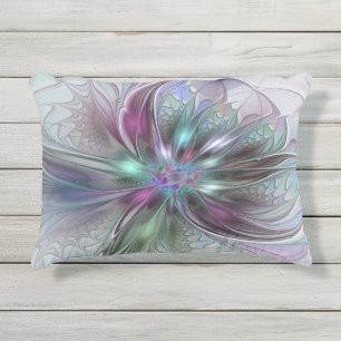 Coussin D'extérieur Fantaisie Abstraite Moderne Fleur Fractale Colorée