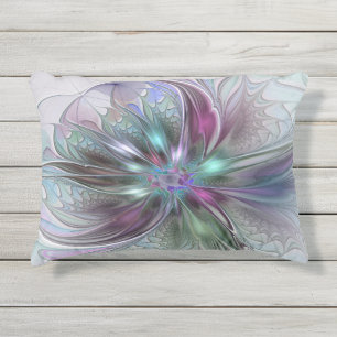 Coussin D'extérieur Fantaisie Abstraite Moderne Fleur Fractale Colorée