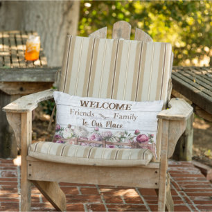 Coussin D'extérieur Farmhouse Country Spring Peonies Bienvenue
