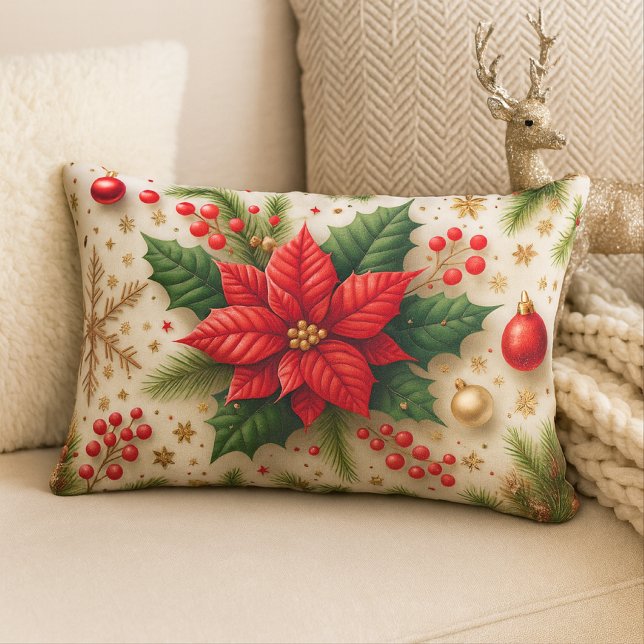 Coussin D'extérieur Festive Red Poinsettia Christmas  (Créateur téléchargé)