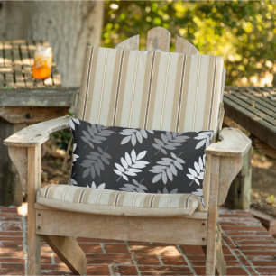 Coussin D'extérieur Feuille aînée grand motif noir blanc gris