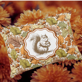Coussin D'extérieur Feuille d'automne Berry Écureuil Vintage William M