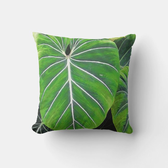 Coussin D'extérieur Feuille tropical, oreilles d'éléphant, vert-foncé (Recto)
