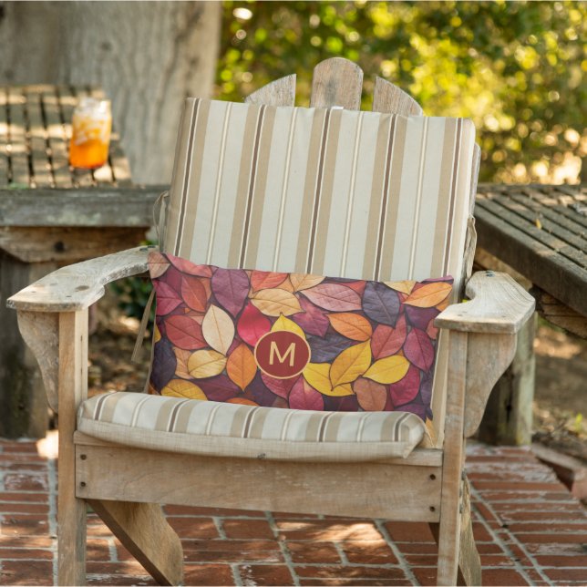 Coussin D'extérieur Feuilles d'automne colorées Monogrammes personnali (Chaise)