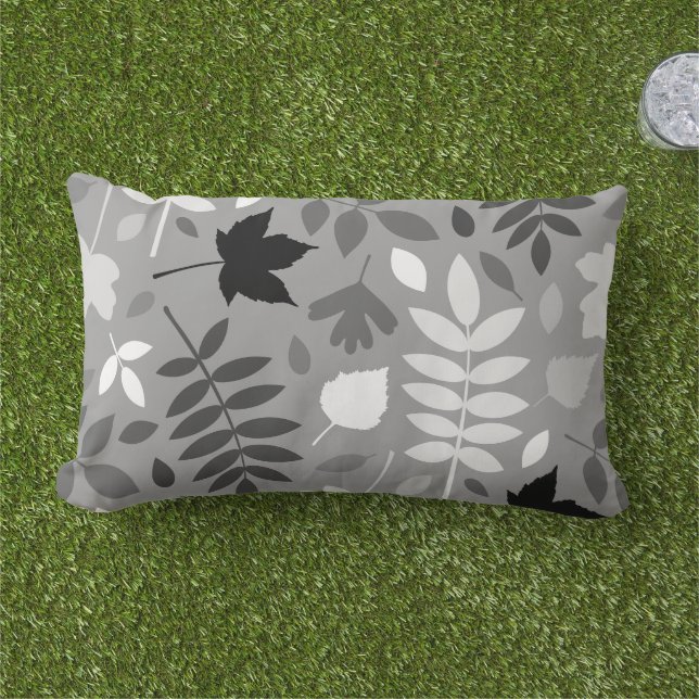 Coussin D'extérieur Feuilles tombés Lg Motif Monochrome sur Grey (Herbe)