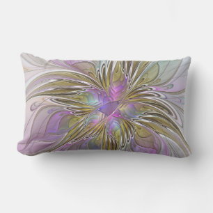 Coussin D'extérieur Fleur abstraite colorée fractale avec rose et or