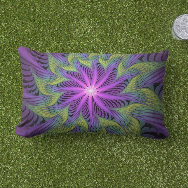 Coussin D'extérieur Fleur Abstraite Moderne de Fractale d'Art Violet V (Herbe)