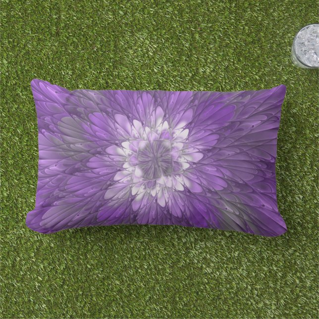 Coussin D'extérieur Fleur abstraite violette psychédélique Art fractal (Herbe)