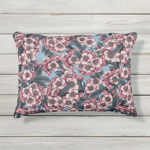 Coussin D'extérieur Fleur de cerisier rose et bleu
