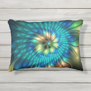 Coussin D'extérieur Fleur de fantaisie lumineuse, fractale abstraite c