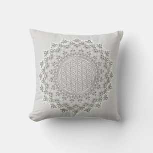 Coussin D'extérieur Fleur de vie - Mandala gris vert