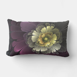 Coussin D'extérieur Fleur fractale grise et pourpre moderne abstraite