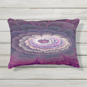 Coussin D'extérieur Fleur frappante abstraite fractale couleur rose
