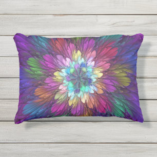 Coussin D'extérieur Fleur psychédélique colorée Art fractal Abstrait