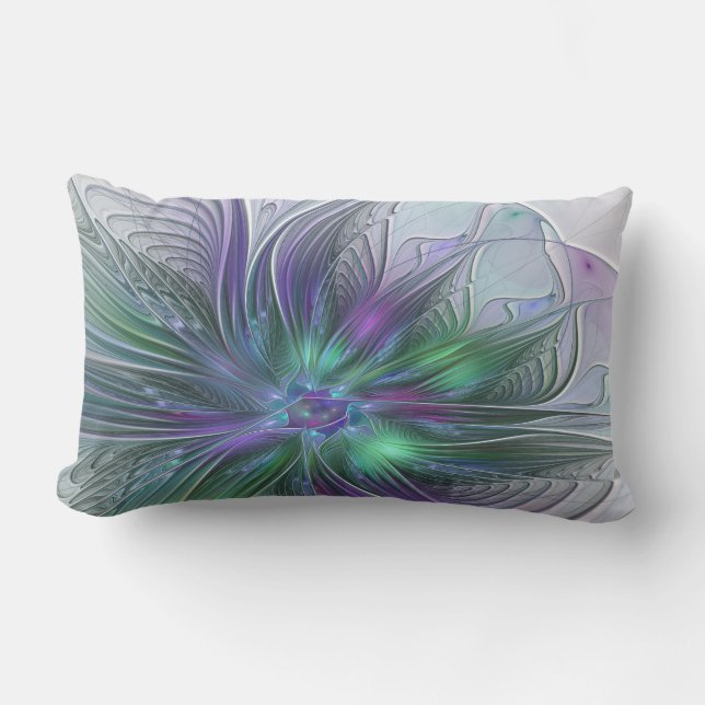 Coussin D'extérieur Fleur verte abstraite moderne fractale violette (Recto)