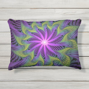 Coussin D'extérieur Fleuron vert violet Art Abstrait fractal moderne