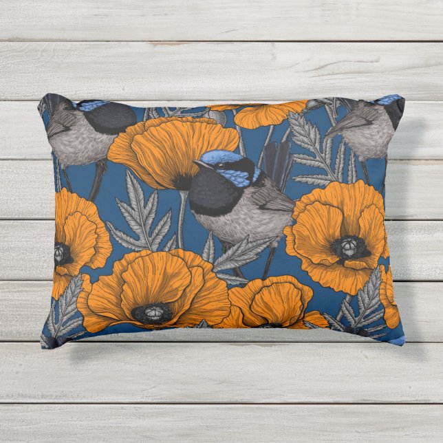 Coussin D'extérieur Fleurs de fleurs et fleurs de pavot orange (Devant)