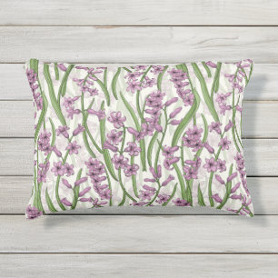 Coussin D'extérieur Fleurs de Hyacinth rose sur blanc naturel