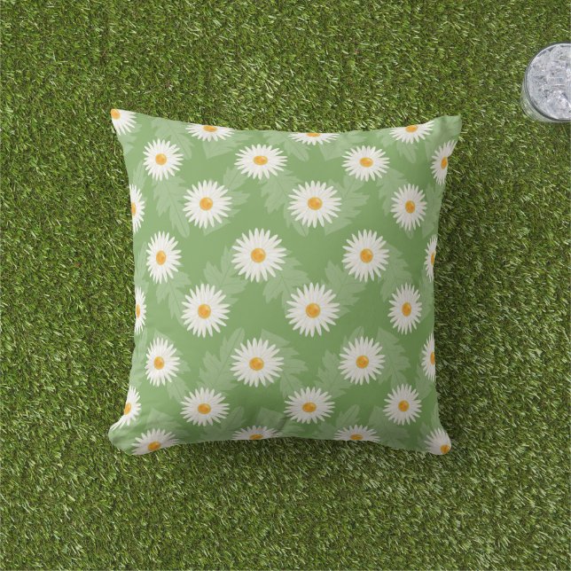 Coussin D'extérieur Fleurs de marguerite en fleurs Motif sur vert (Herbe)